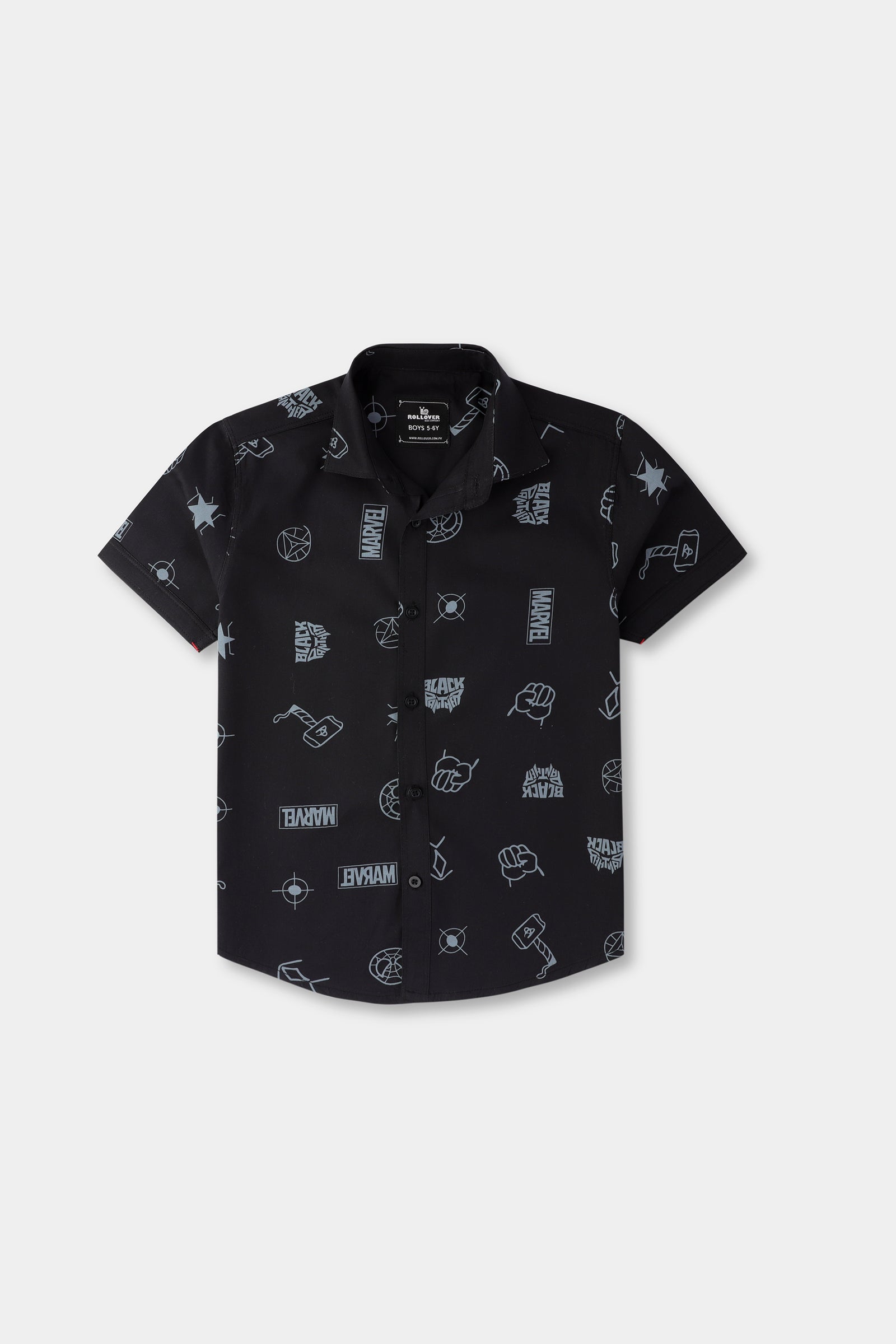 Boys Black Marvel Cotton Shirt