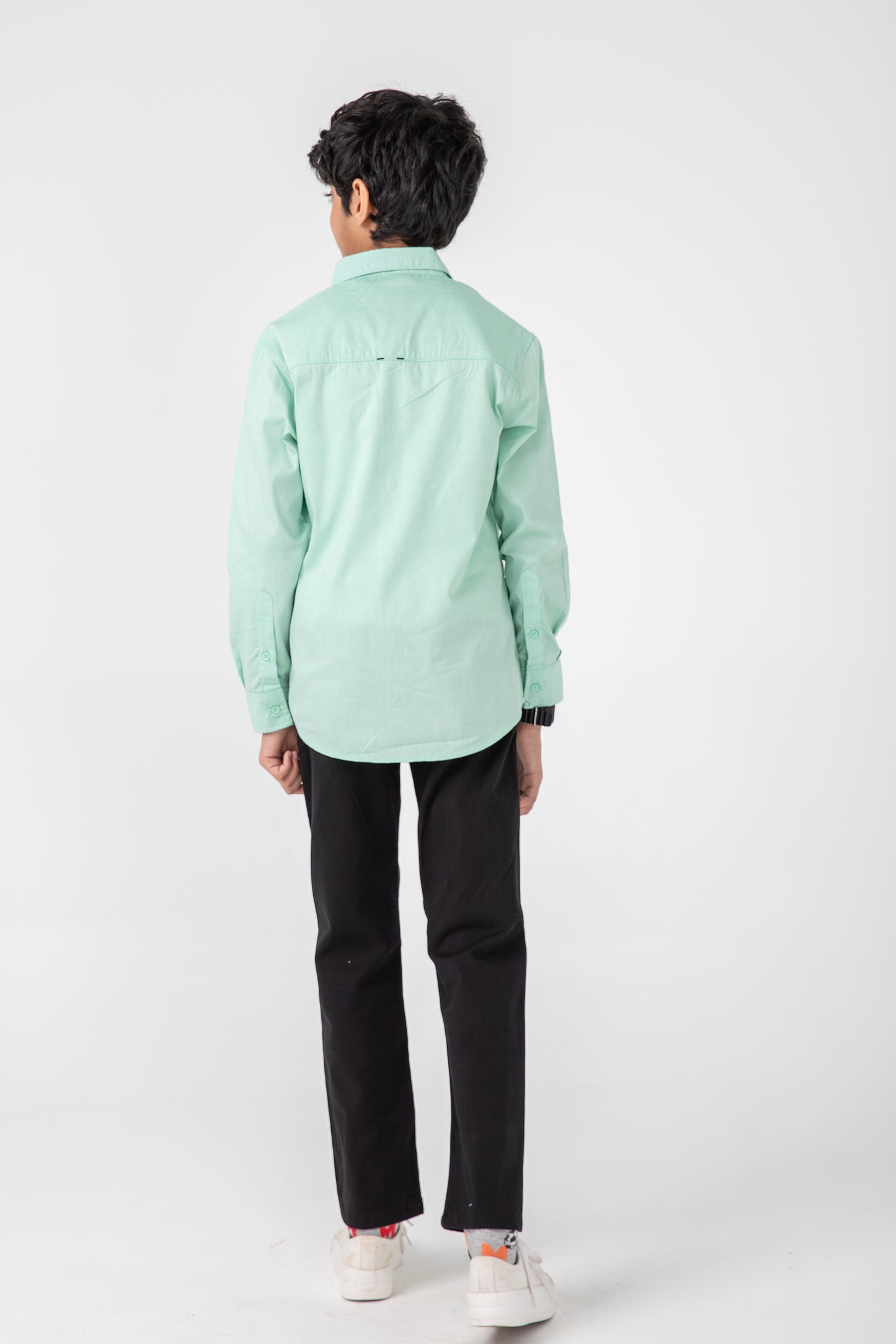 Boys Solid Green Chambrey Shirt