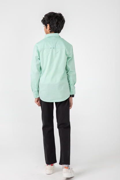 Boys Solid Green Chambrey Shirt