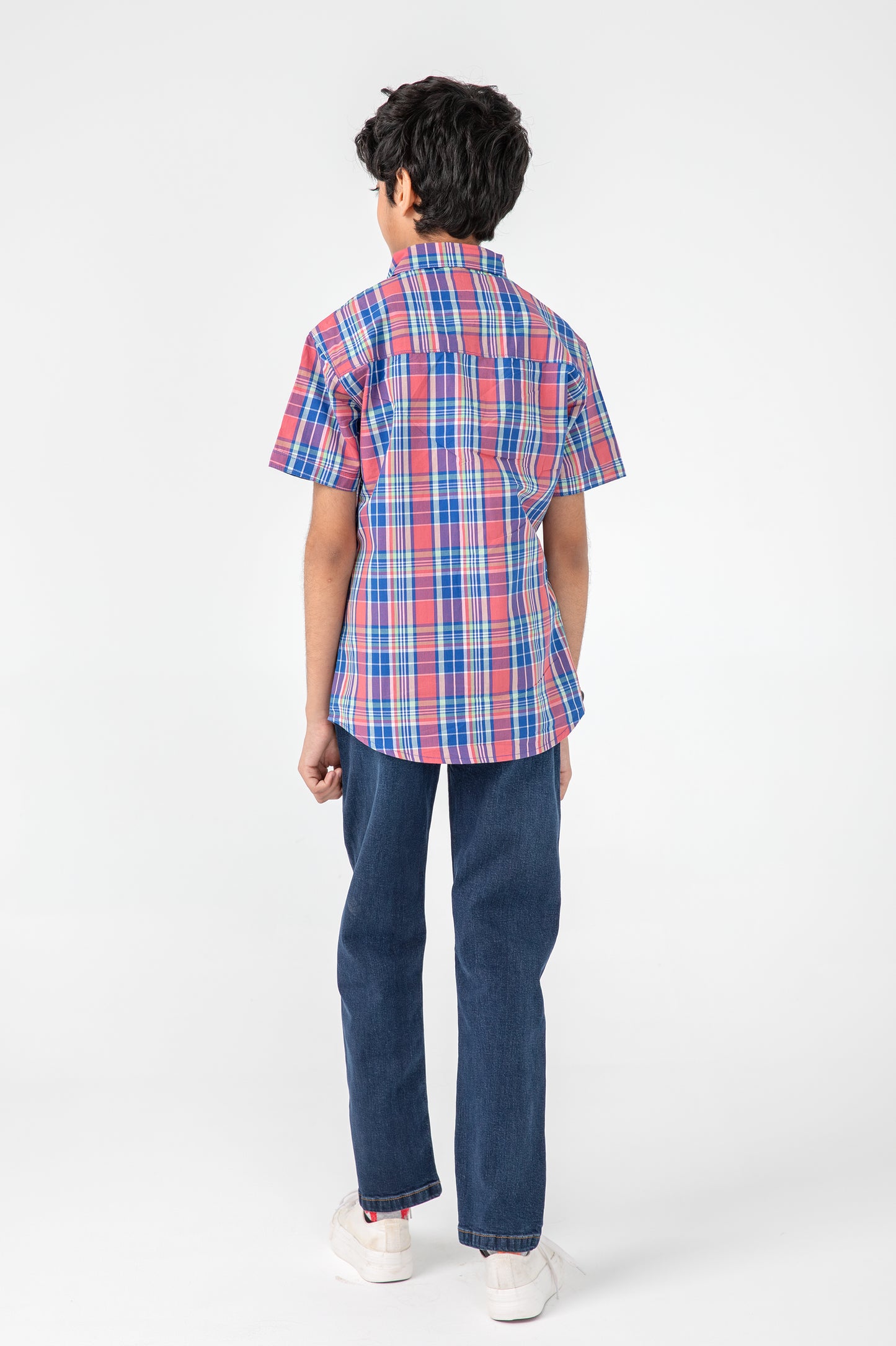 Boys Pink Checkered Cotton Shirt