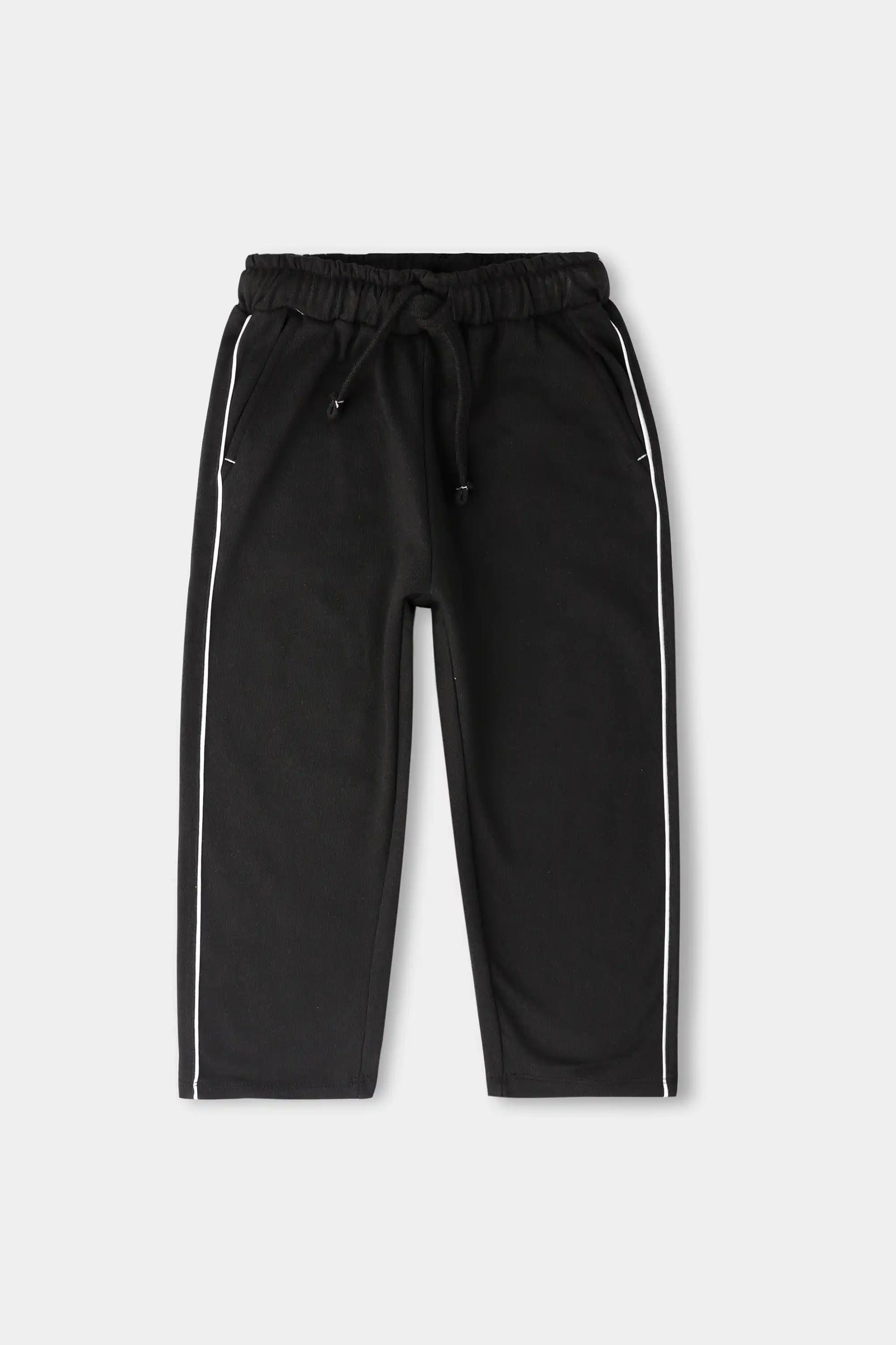 Girls Black Terry Piped Trousers