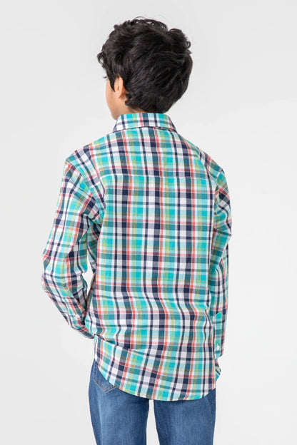 Boys Ferozi Checkered Cotton Shirt