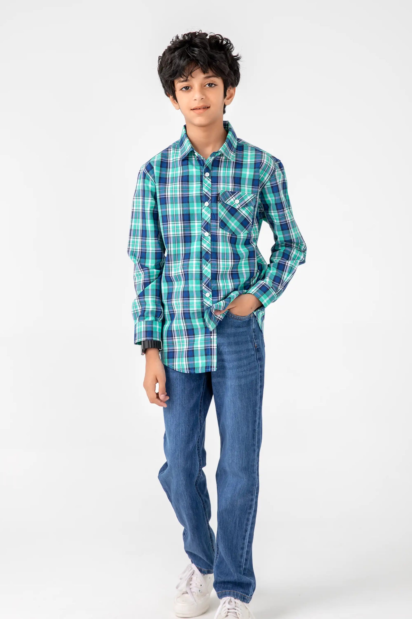 Blue & Green Checkered Cotton Shirt