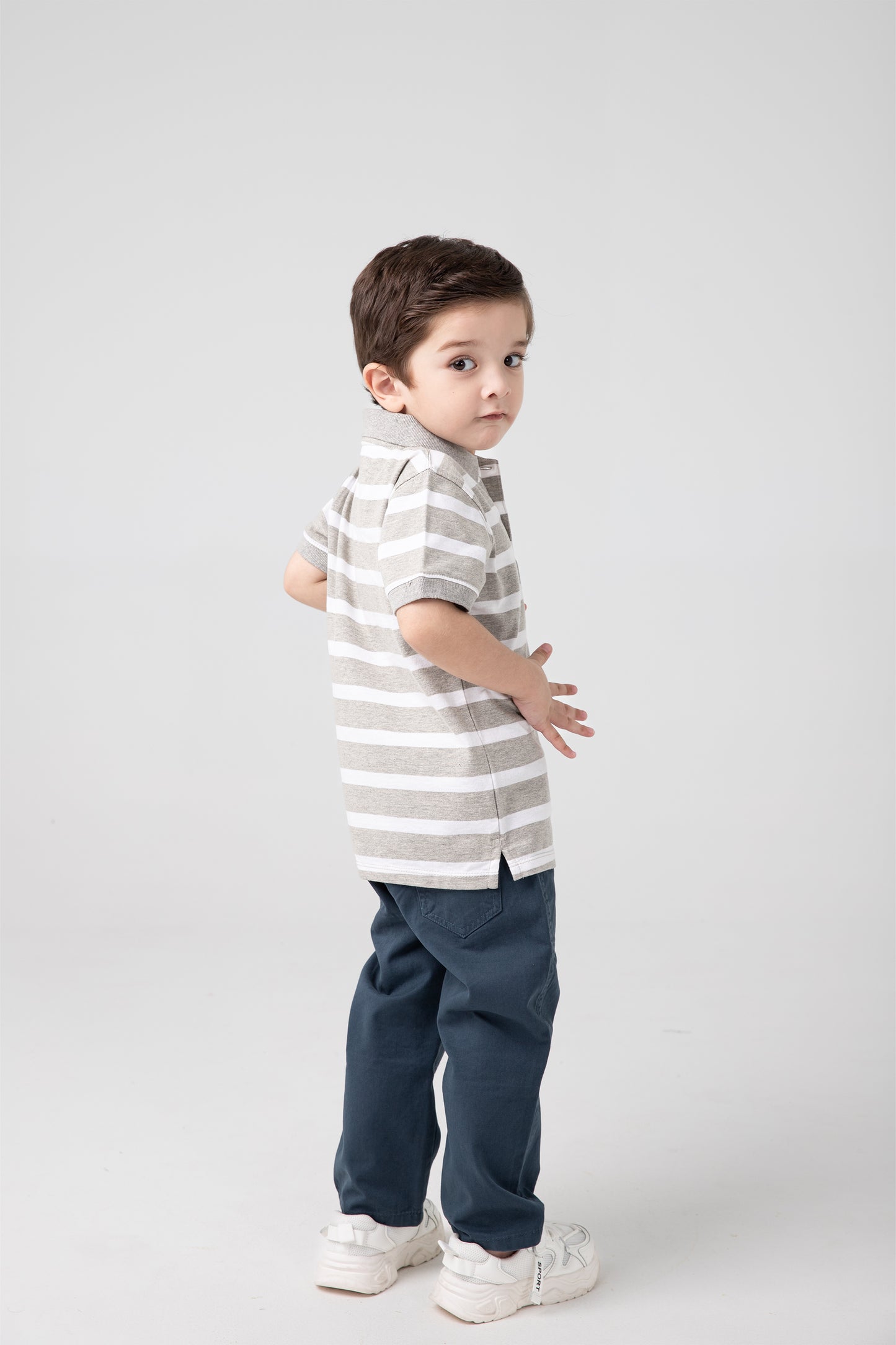 Boys Grey Striped Signature Polo