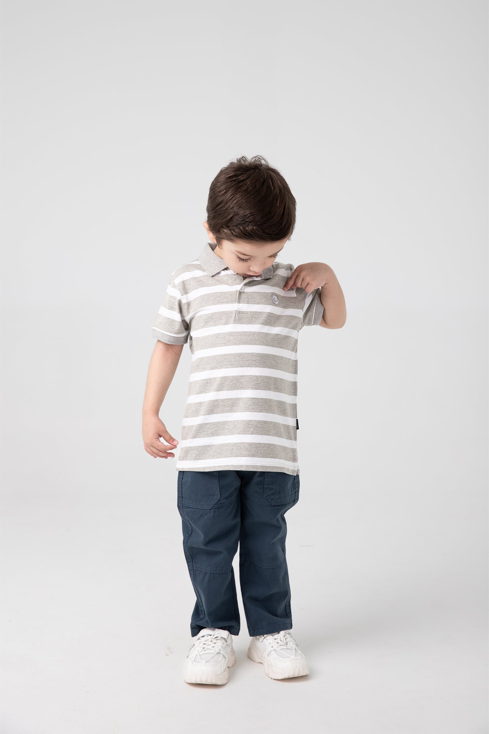 Boys Grey Striped Signature Polo