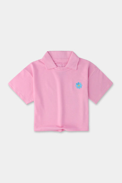 Girls' Pink Oversized Polo Shirt