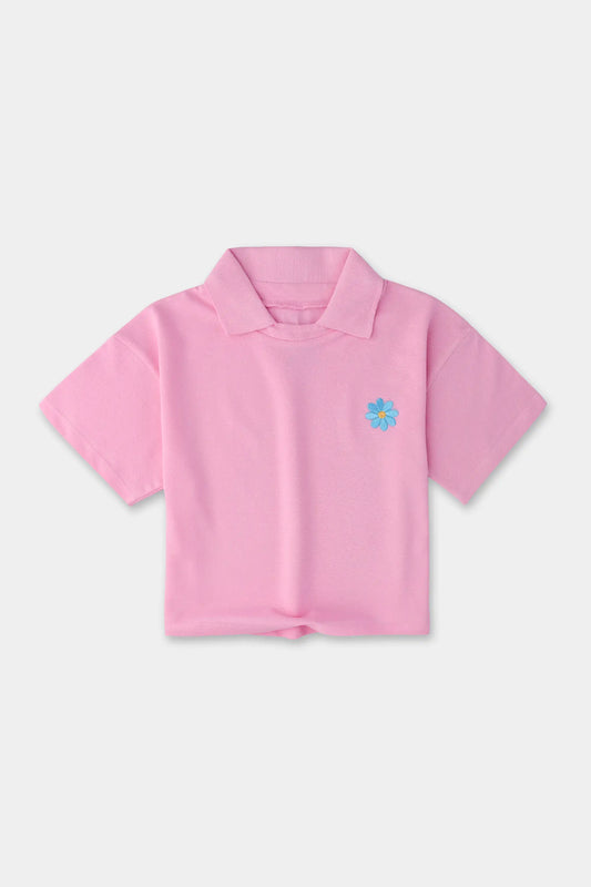 Girls' Pink Oversized Polo Shirt