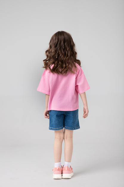 Girls' Pink Oversized Polo Shirt