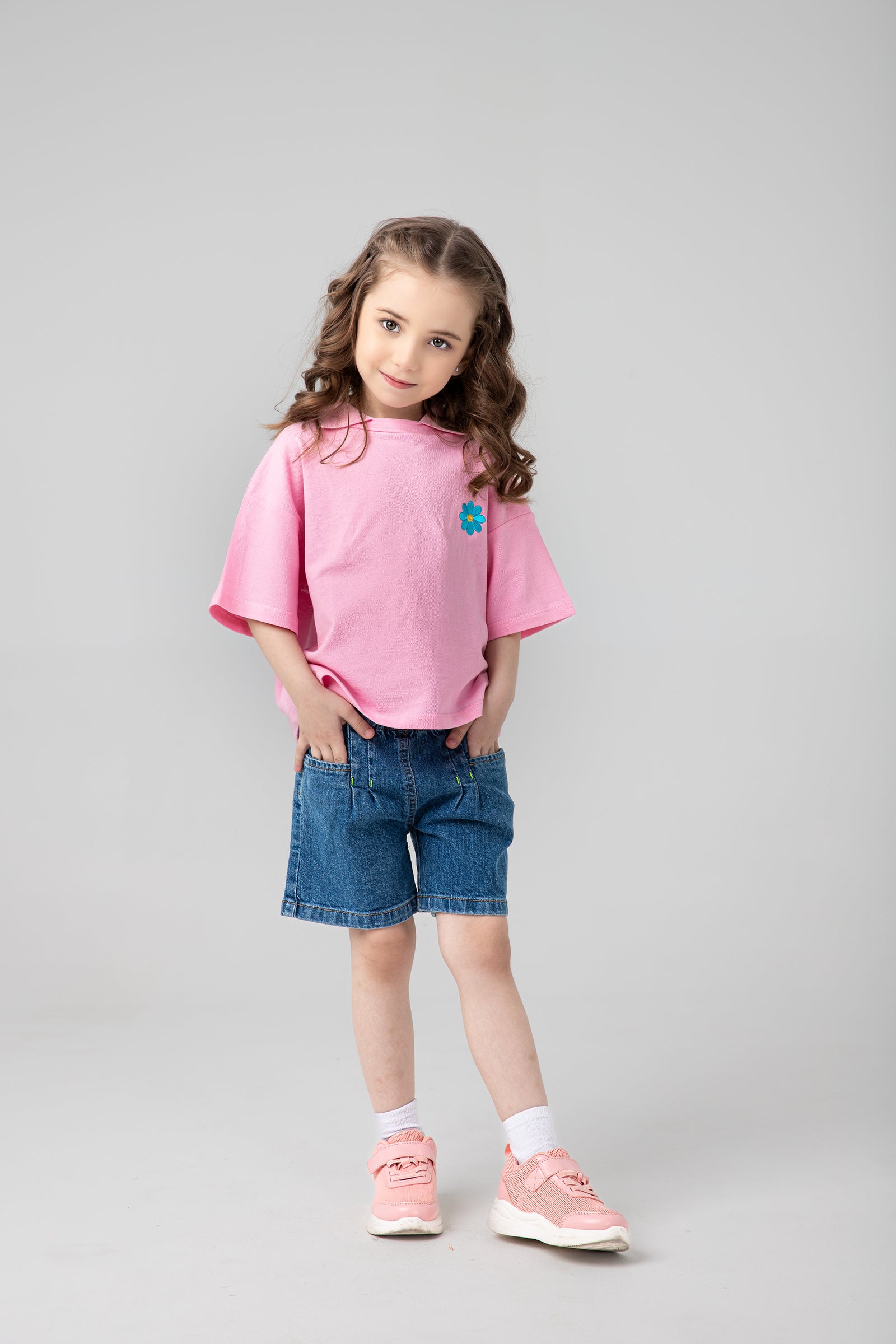 Girls' Pink Oversized Polo Shirt