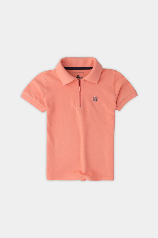 Boys Coral Zipped Polo Shirt