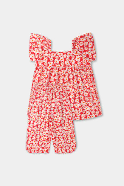 Red Daisy Cotton Co-ord Set