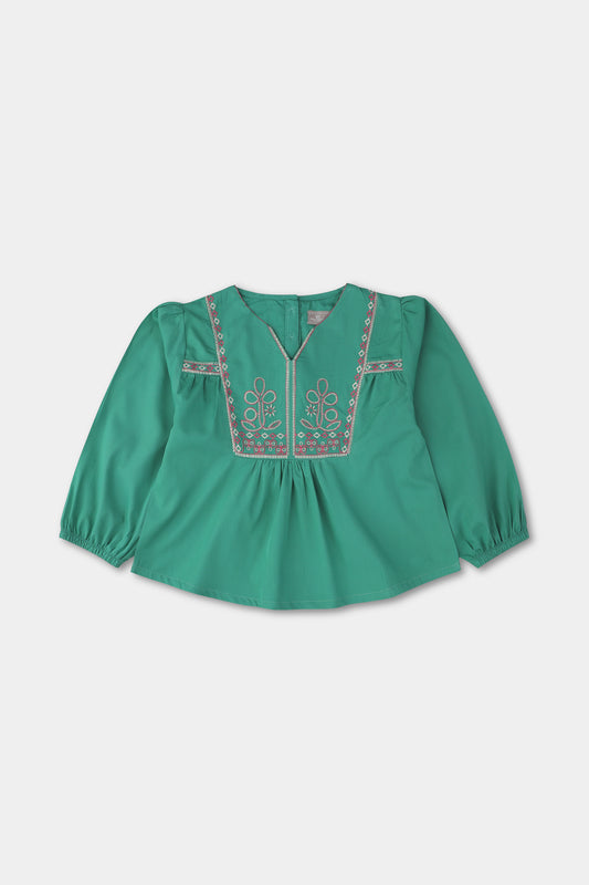 Emerald Emboidered Raglan Top