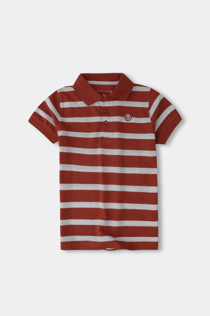 Boys Rust Striped Signature Polo
