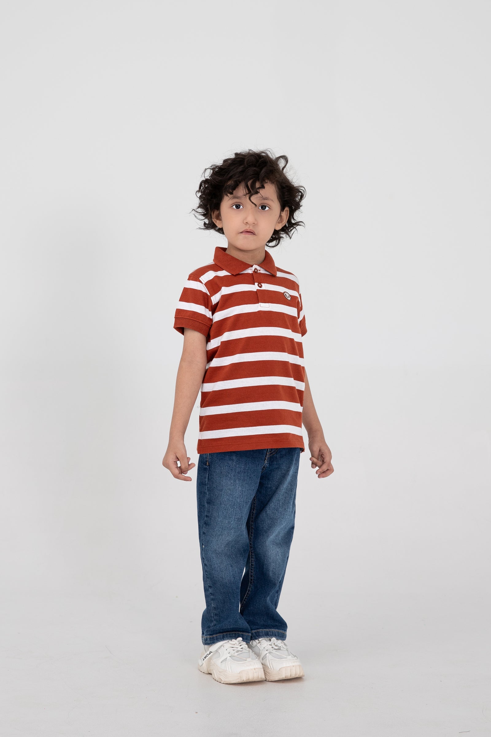 Boys Rust Striped Signature Polo
