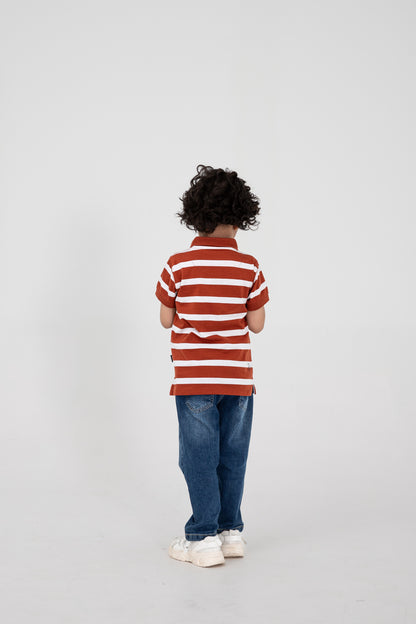 Boys Rust Striped Signature Polo
