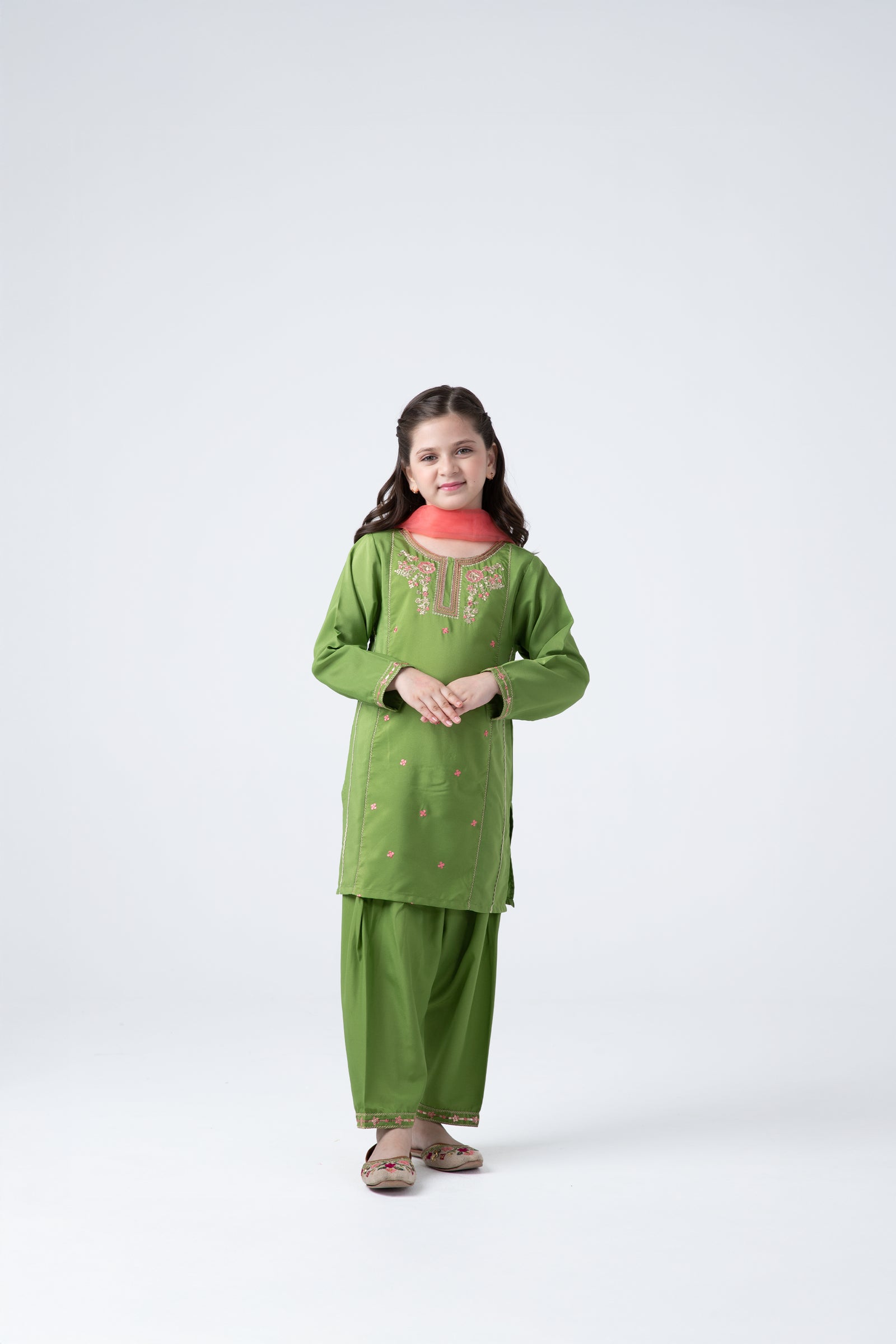 Green Festive Kurta Shalwar Set - 3pc