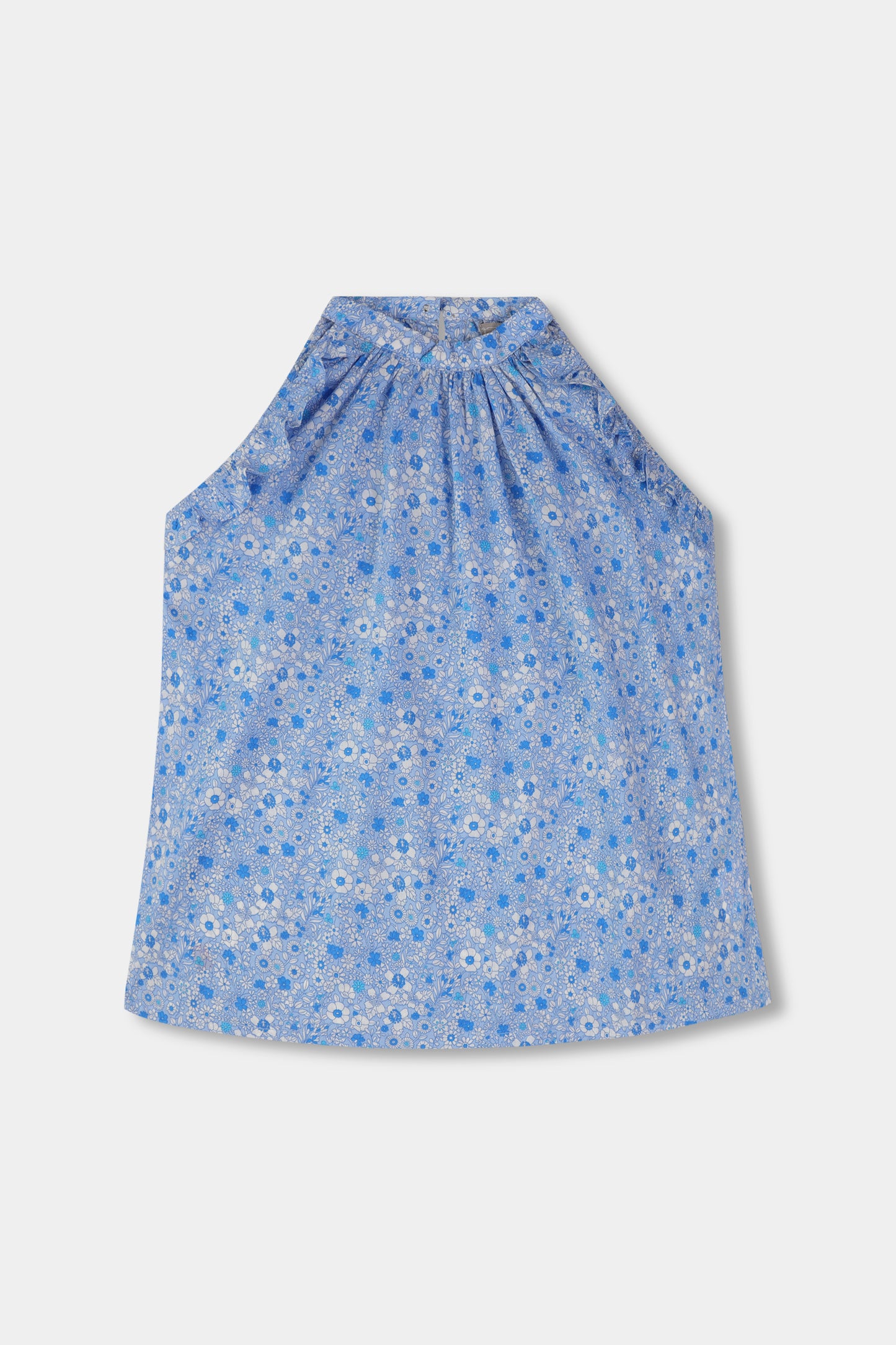 Blue Floral Printed Ruffle Top