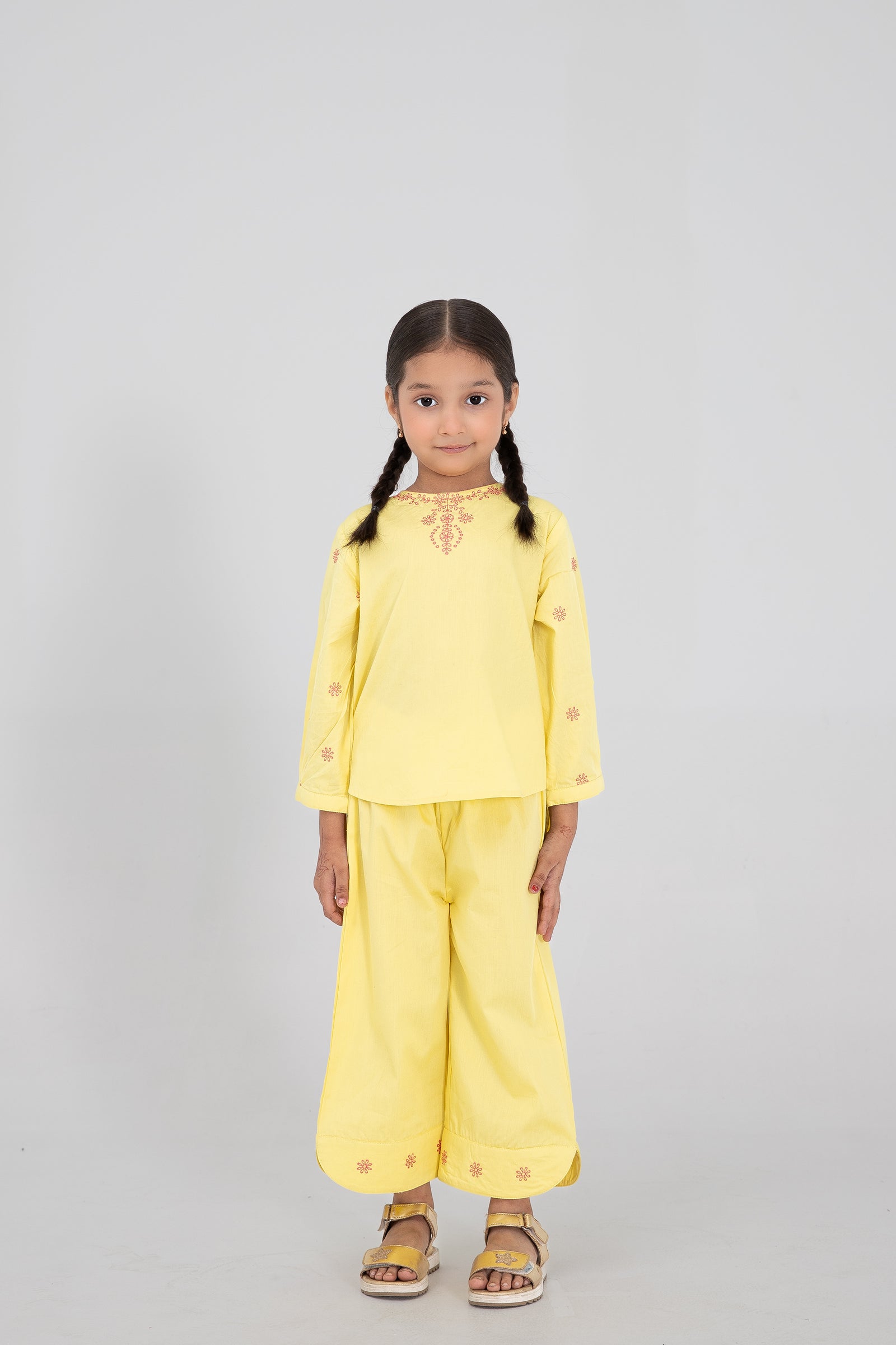 Yellow Emboidered Cotton Co-ord Set