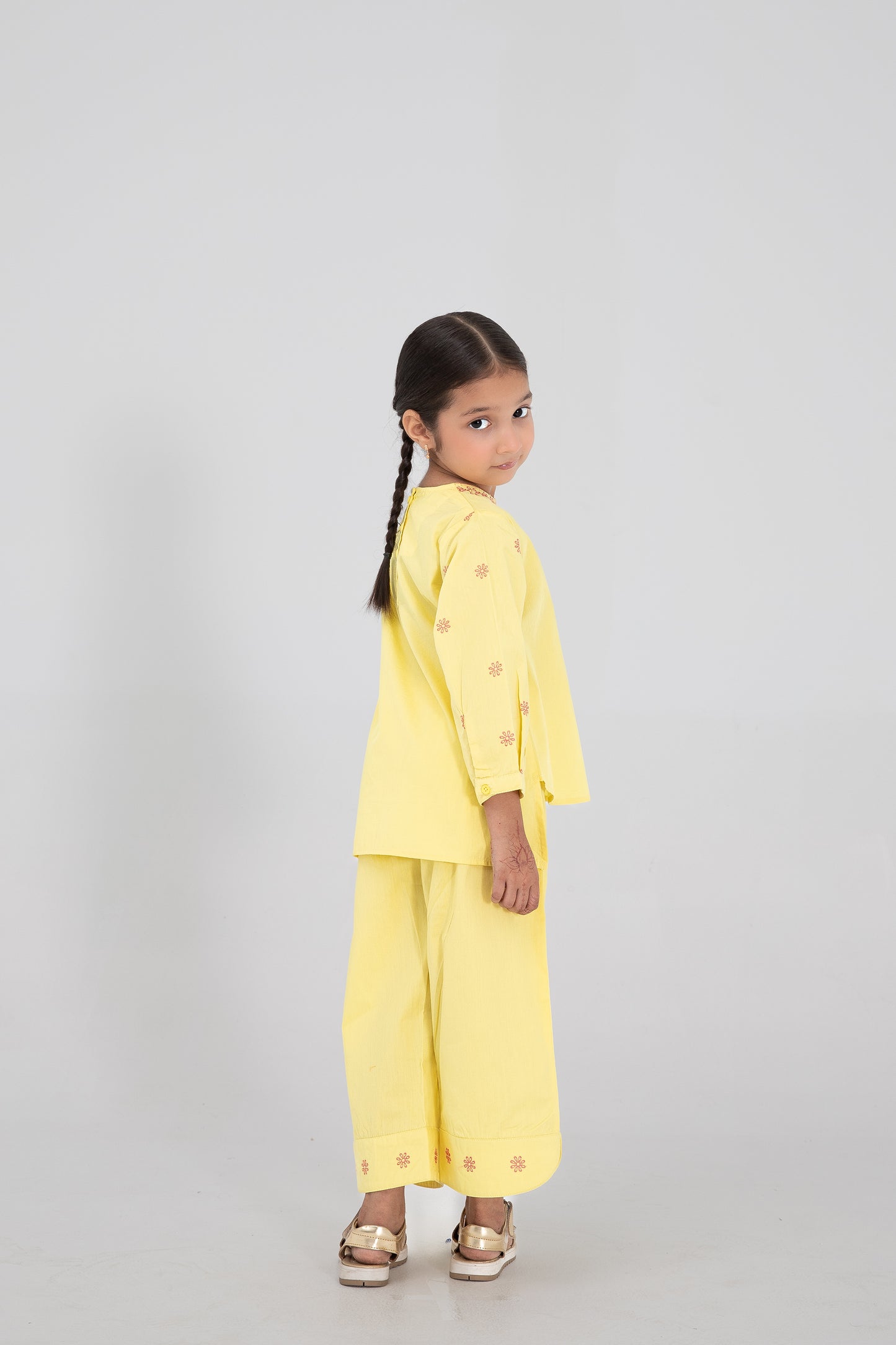 Yellow Emboidered Cotton Co-ord Set