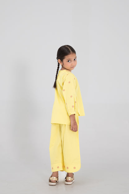 Yellow Emboidered Cotton Co-ord Set