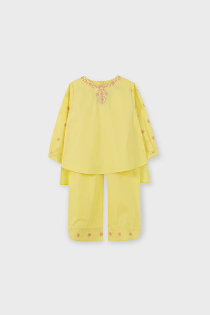 Yellow Emboidered Cotton Co-ord Set