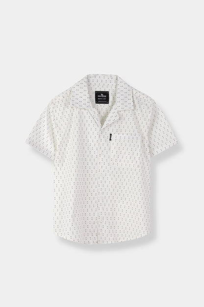 Boys White Crisp Printed Shirt