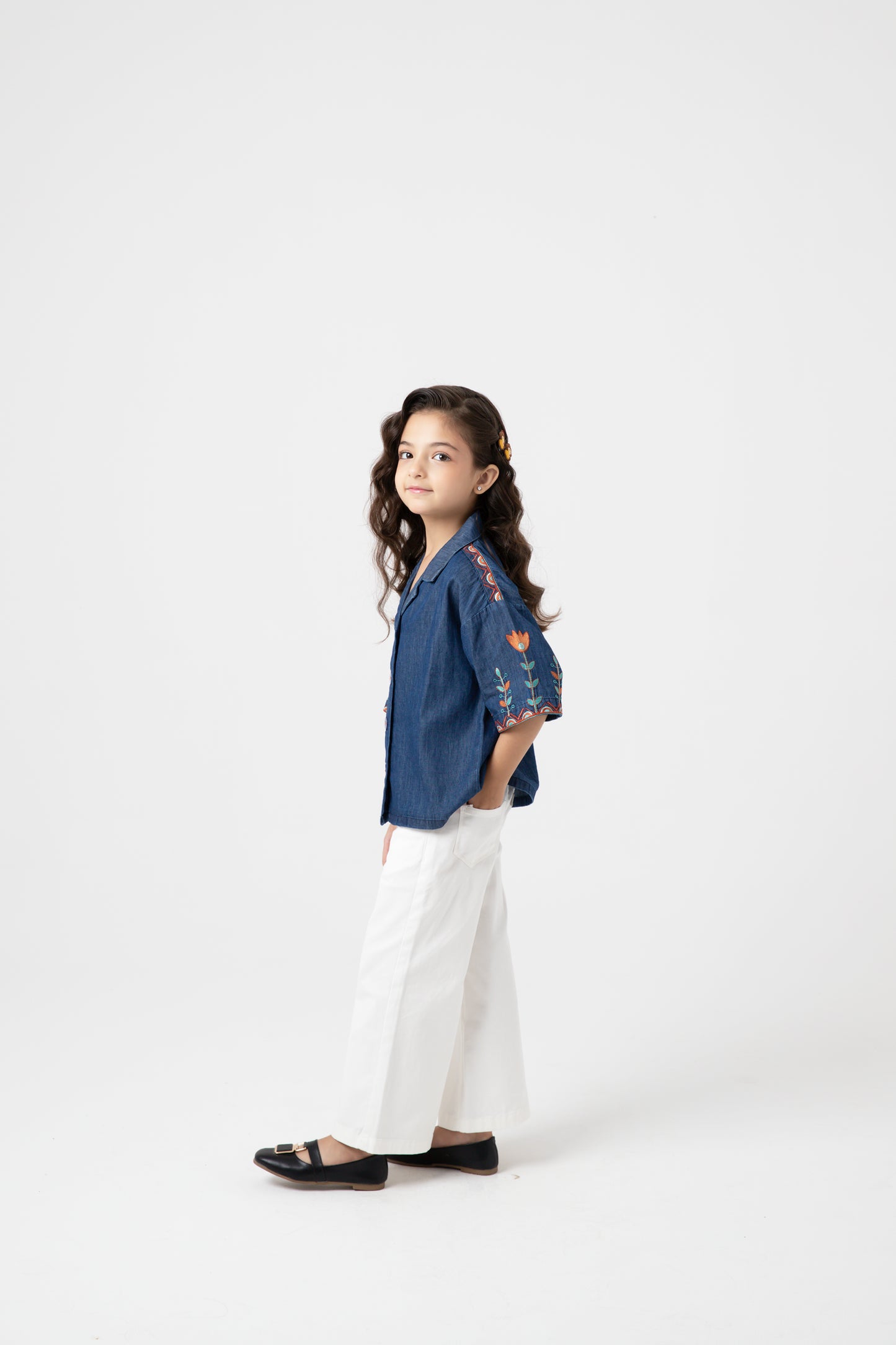 Blue Embroidered Crop Top
