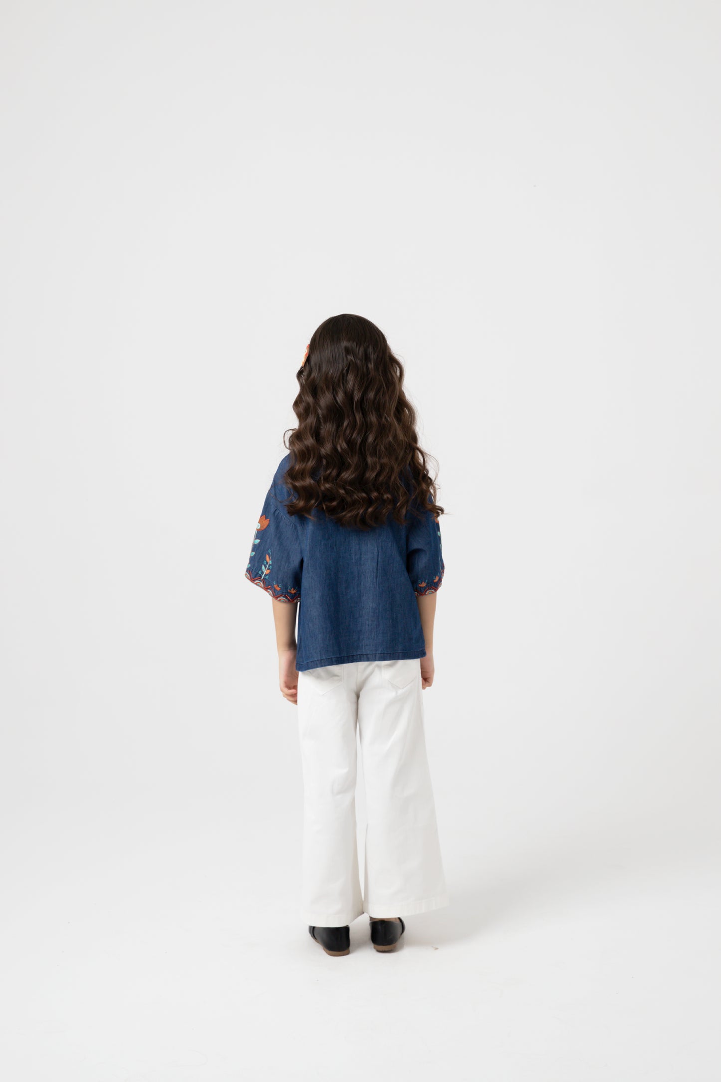Blue Embroidered Crop Top