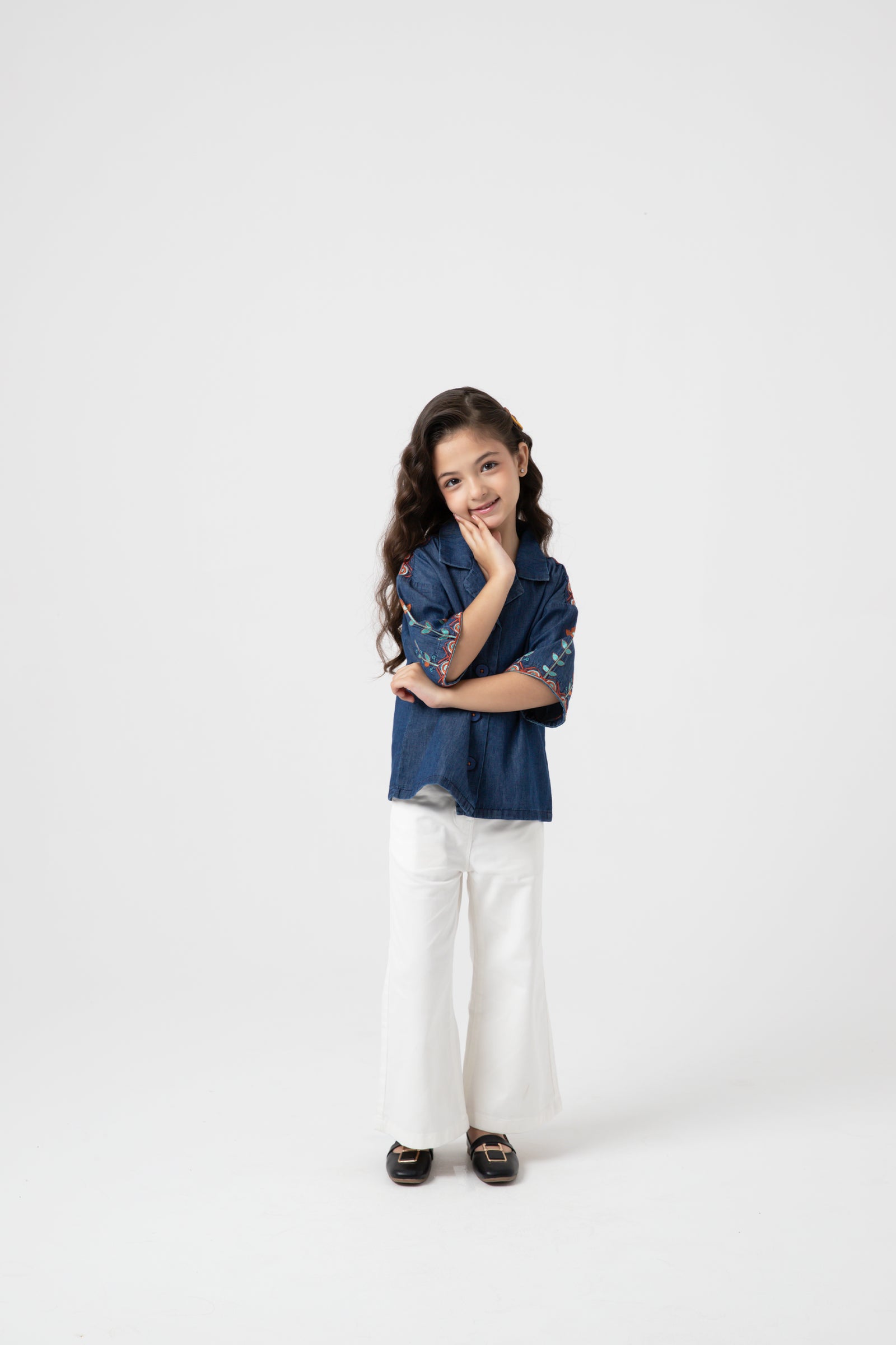 Blue Embroidered Crop Top