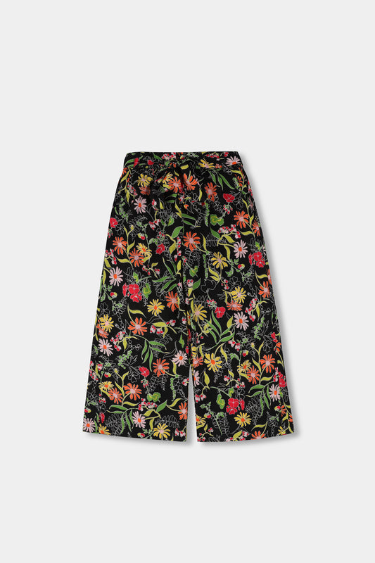 Floral Printed Black Culottes