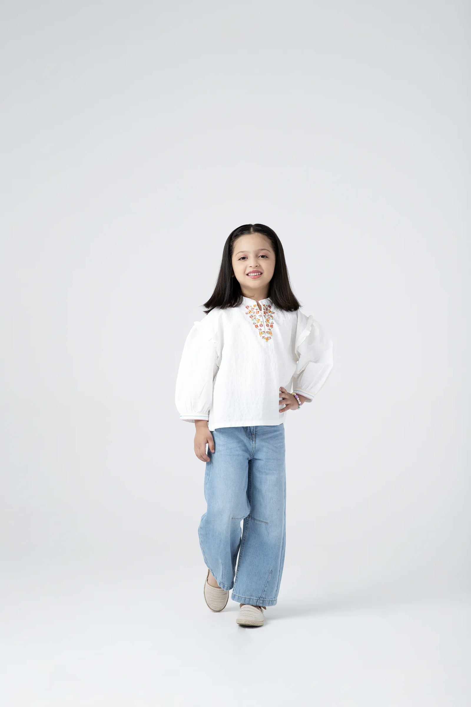 Thread Embroidered White Top