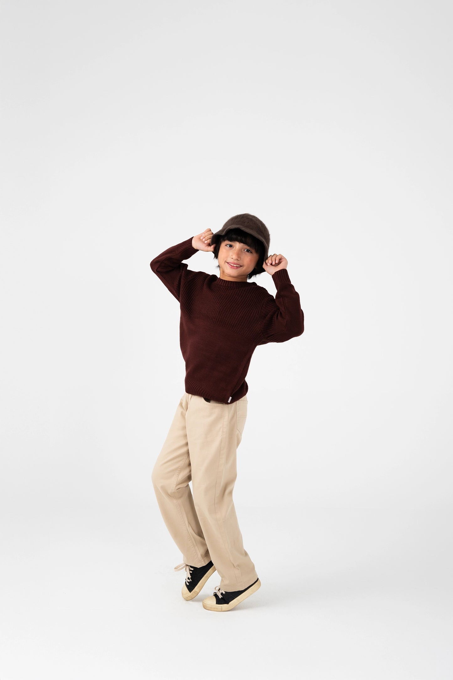 Boys Solid Brown Sweater