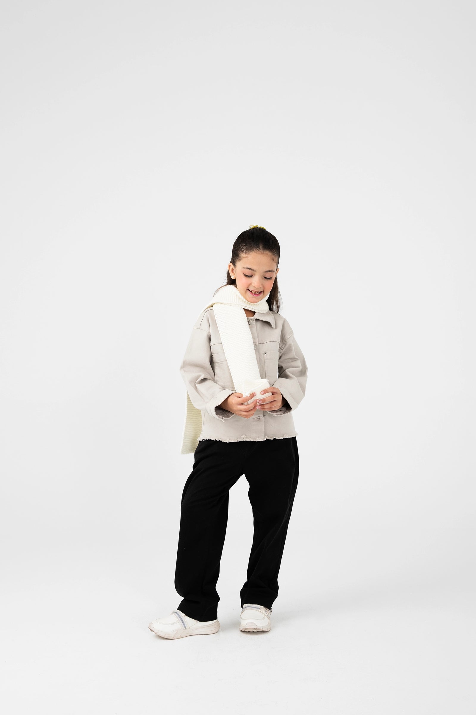 Girls Beige Tone Twill Jacket
