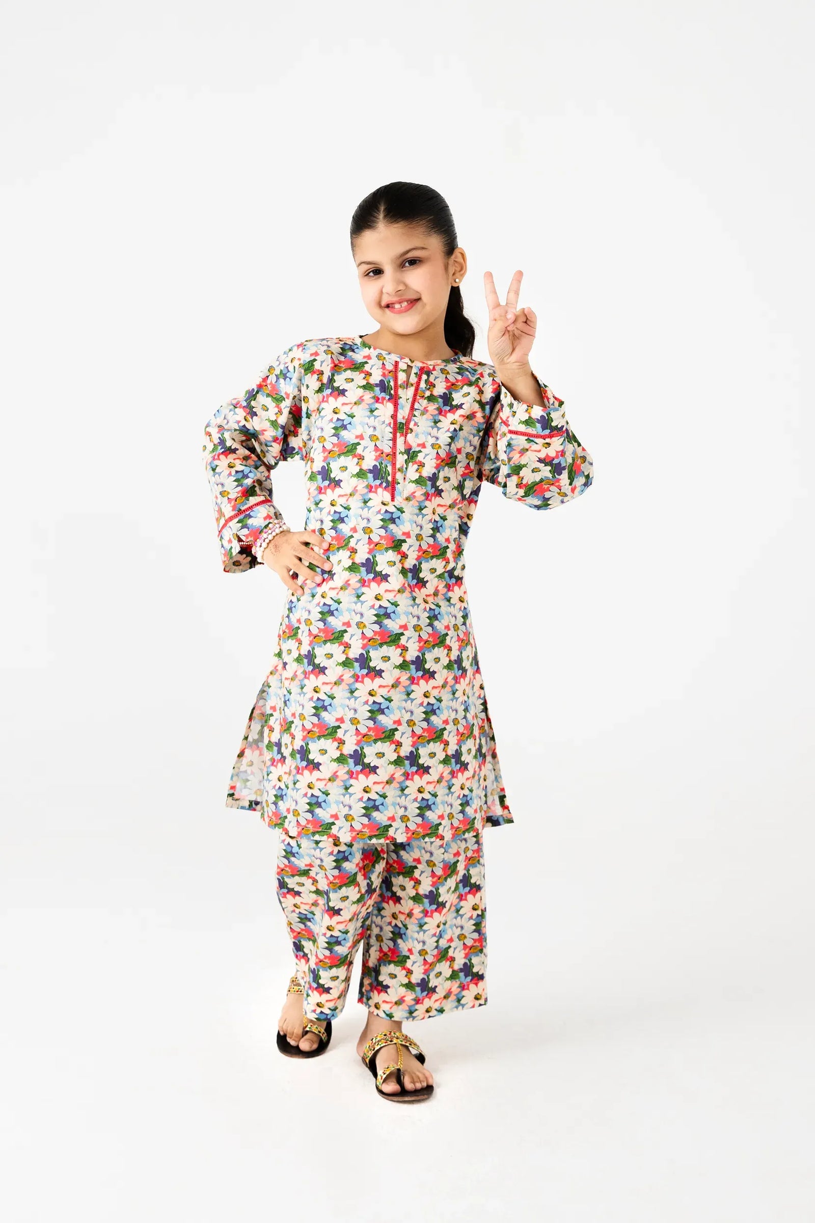 Multicolor Floral Printed Cotton Kurta Set