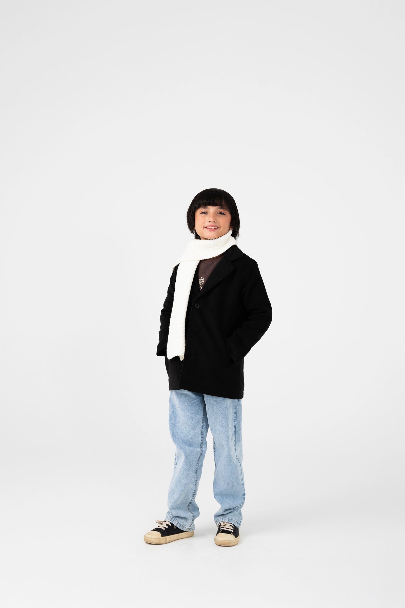 Boys Midnight Black Felt Coat