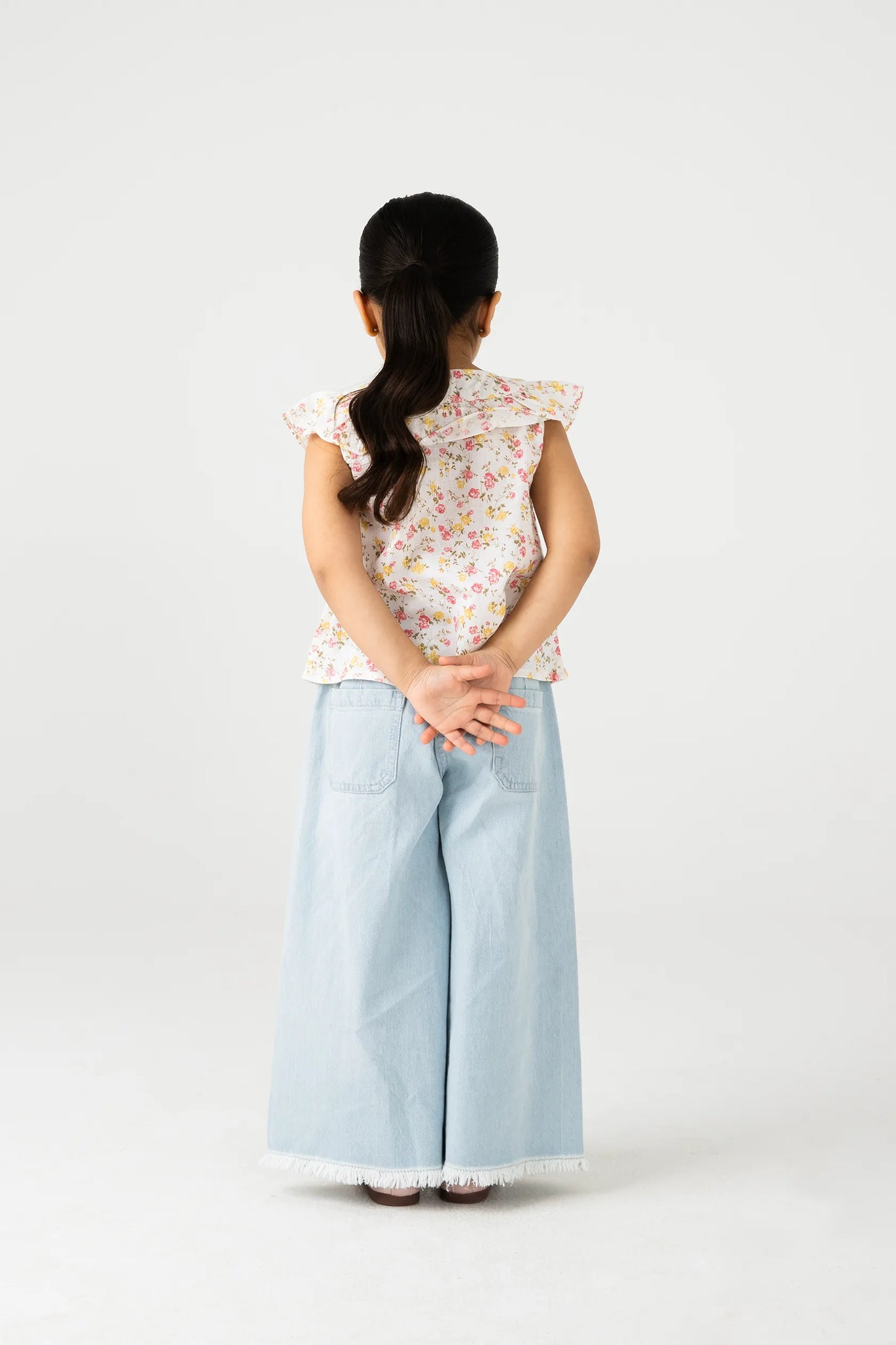 White Cotton Floral Button Top