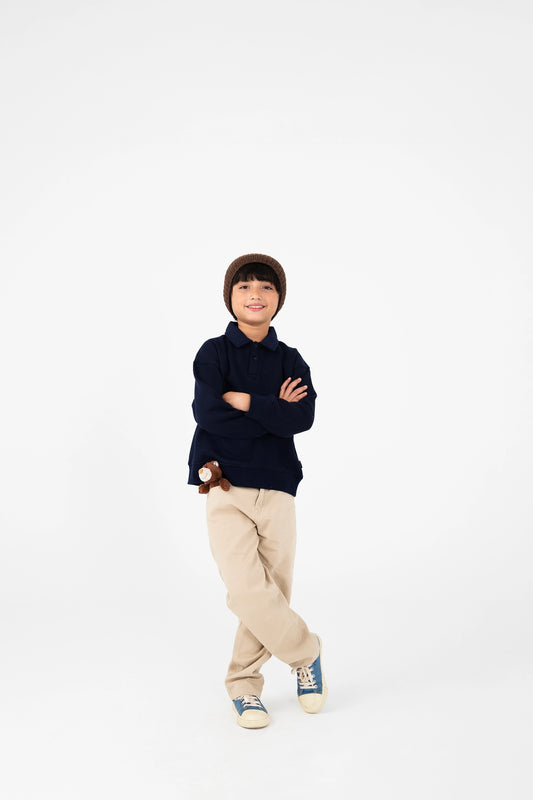 Boys Navy Fleece Collared Sweatshirt