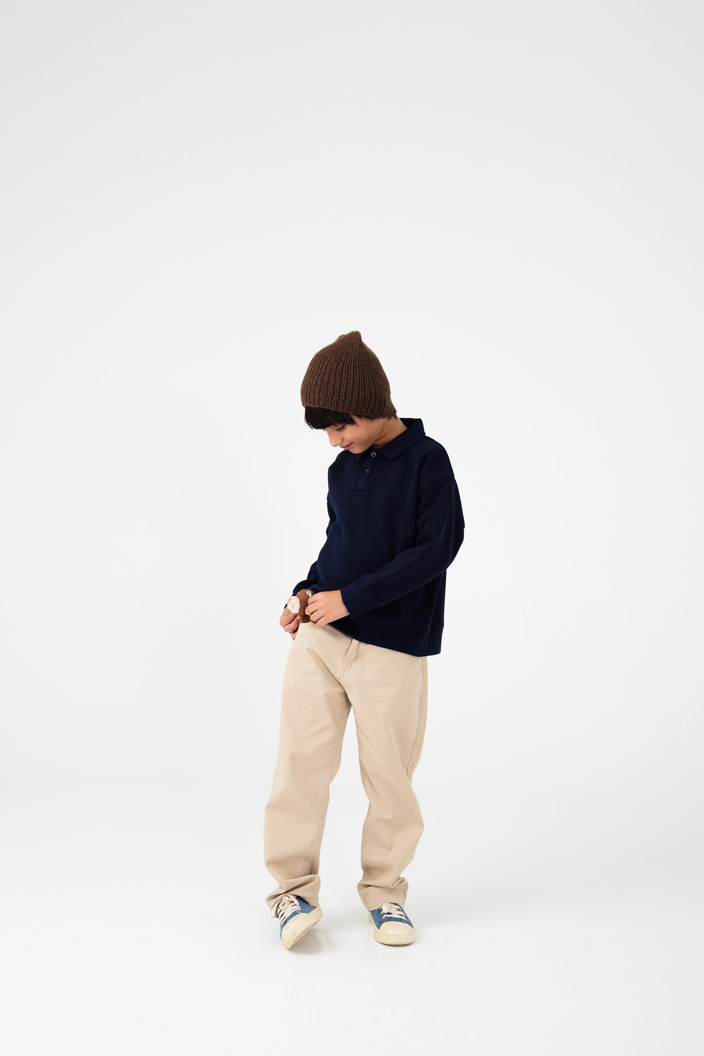 Boys Navy Fleece Collared Sweatshirt