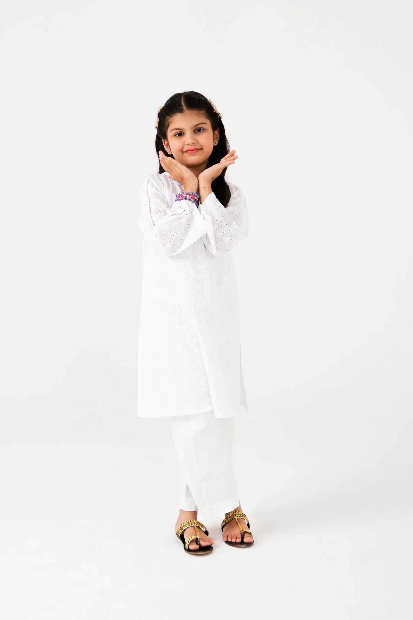 Girls Timeless White Chikankari Kurta Set