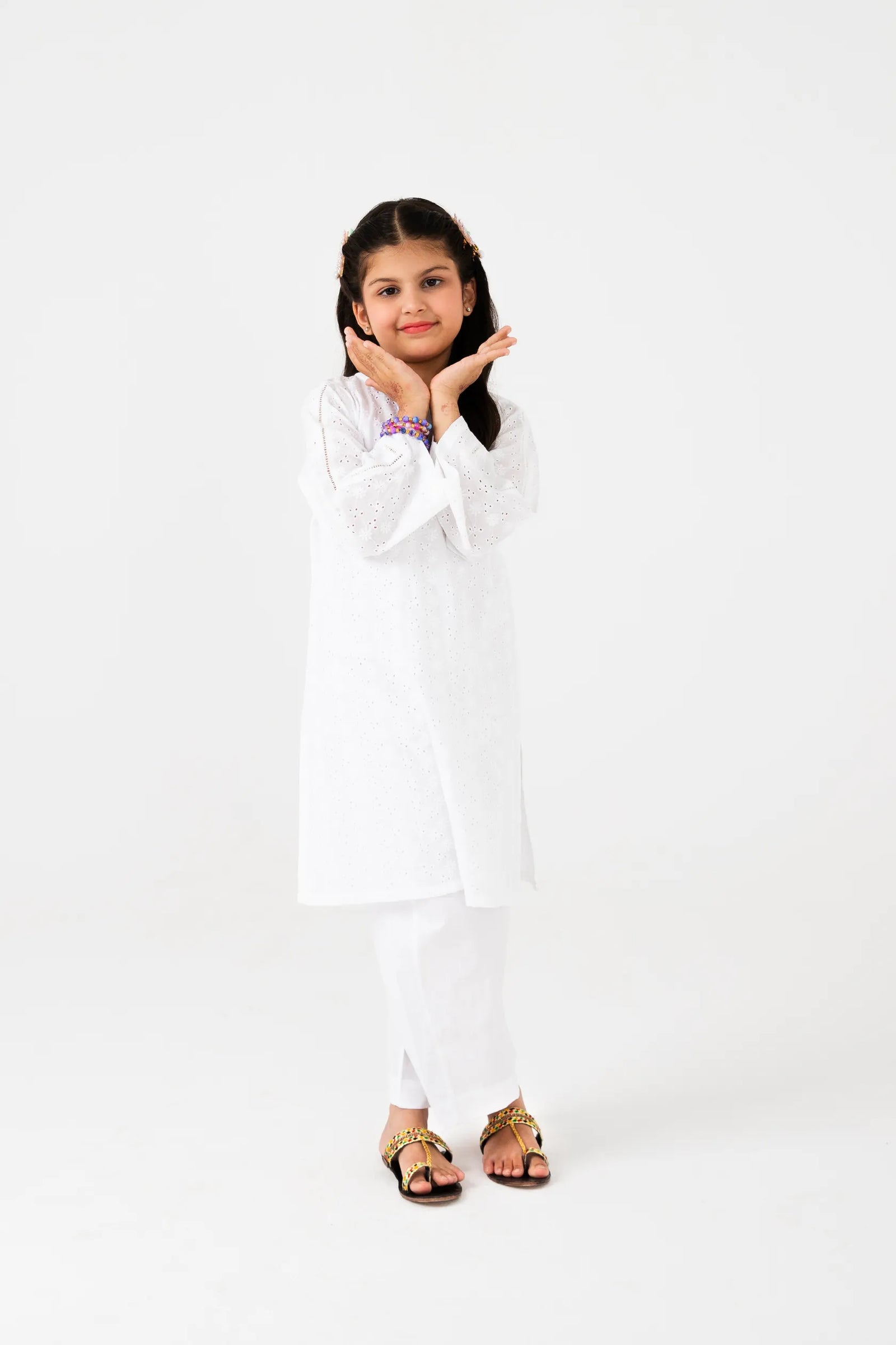 Girls Timeless White Chikankari Kurta Set