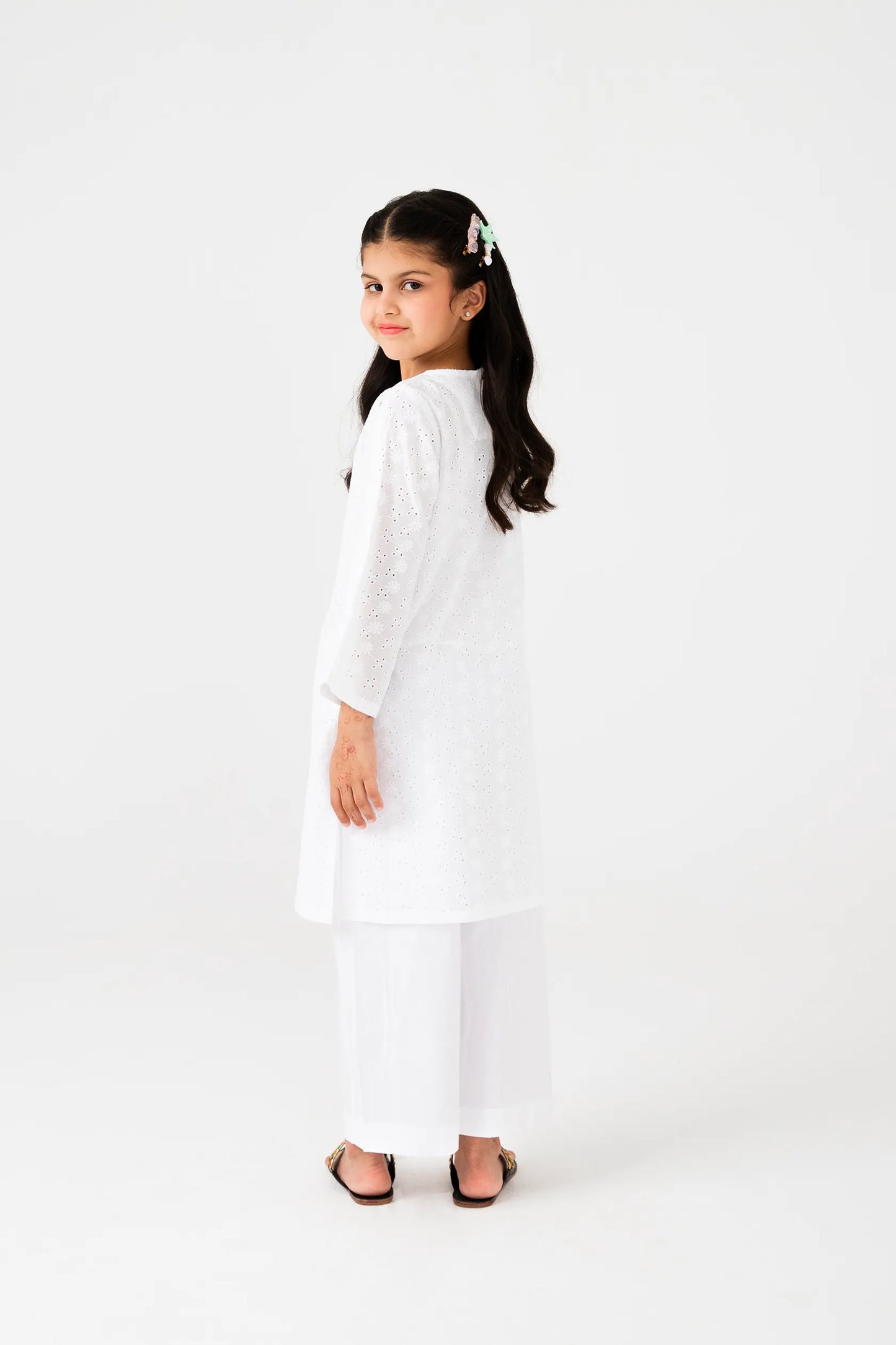 Girls Timeless White Chikankari Kurta Set