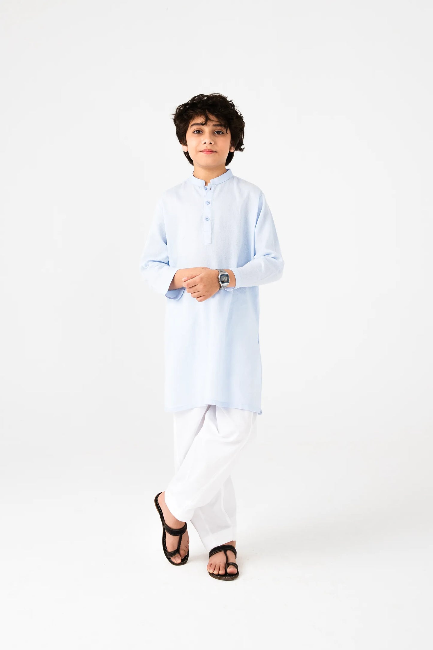 Boys Sky Blue Jacquard Cotton Kurta