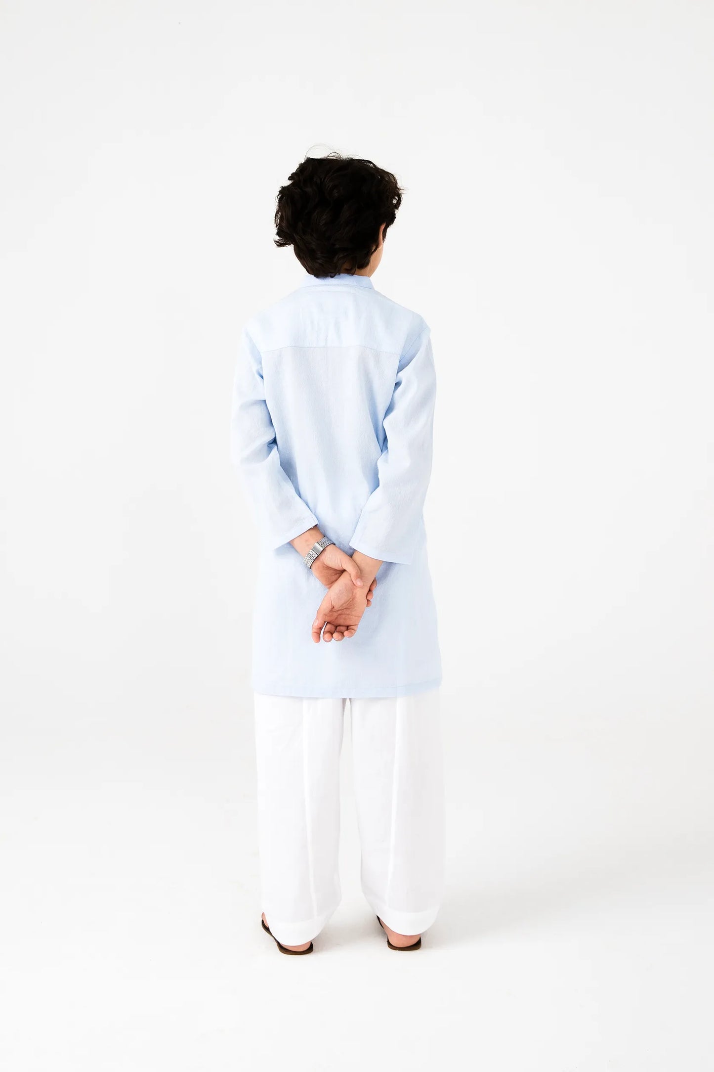 Boys Sky Blue Jacquard Cotton Kurta