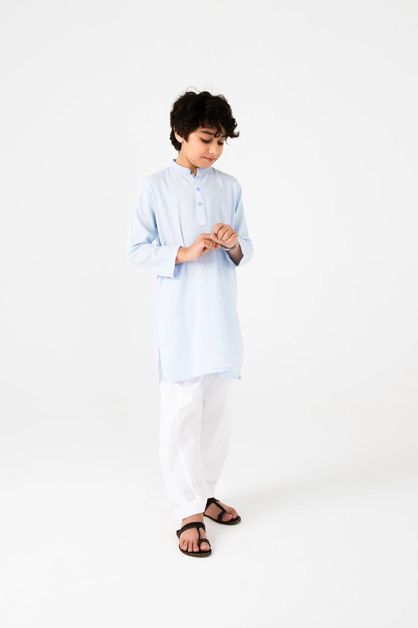Boys Sky Blue Jacquard Cotton Kurta