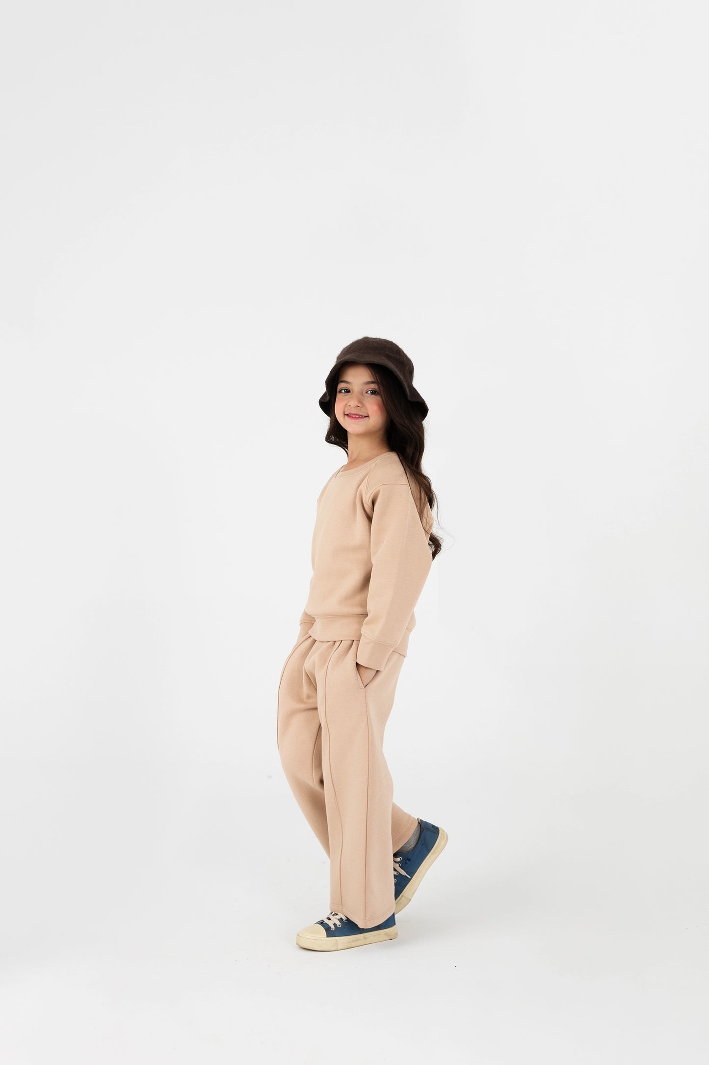 Girls Beige Embroidered Fleece Set