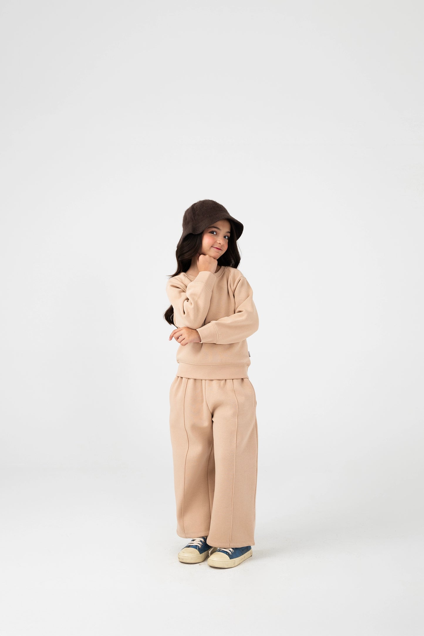 Girls Beige Embroidered Fleece Set