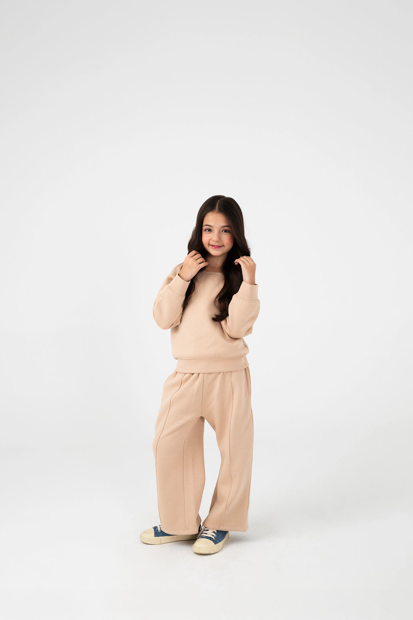 Girls Beige Embroidered Fleece Set