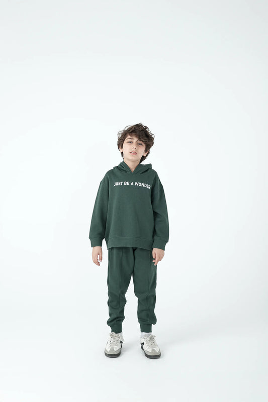 Boys Cozy Dark Green Hoodie Set