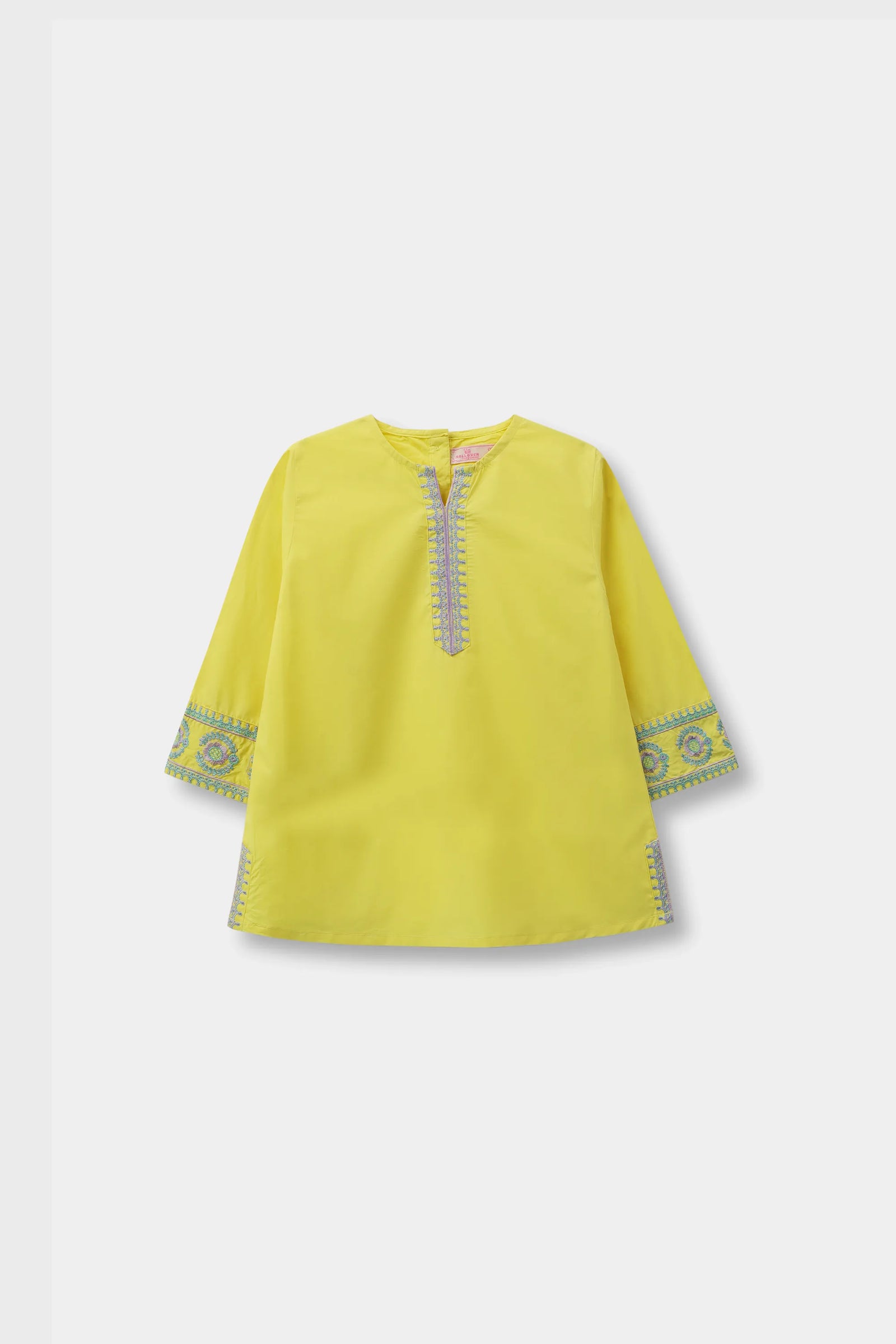 Bright Yellow Cotton Embroidered Top