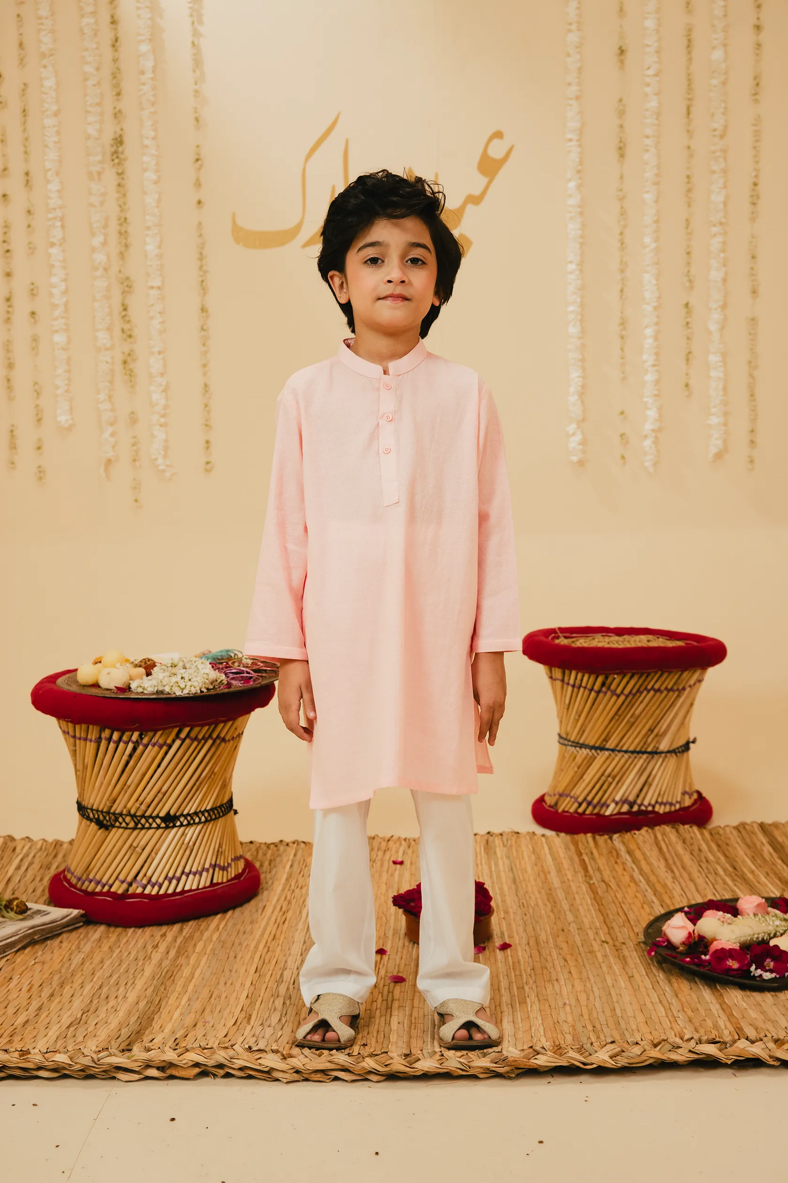 Boys light Pink Ethnic Cotton Kurta